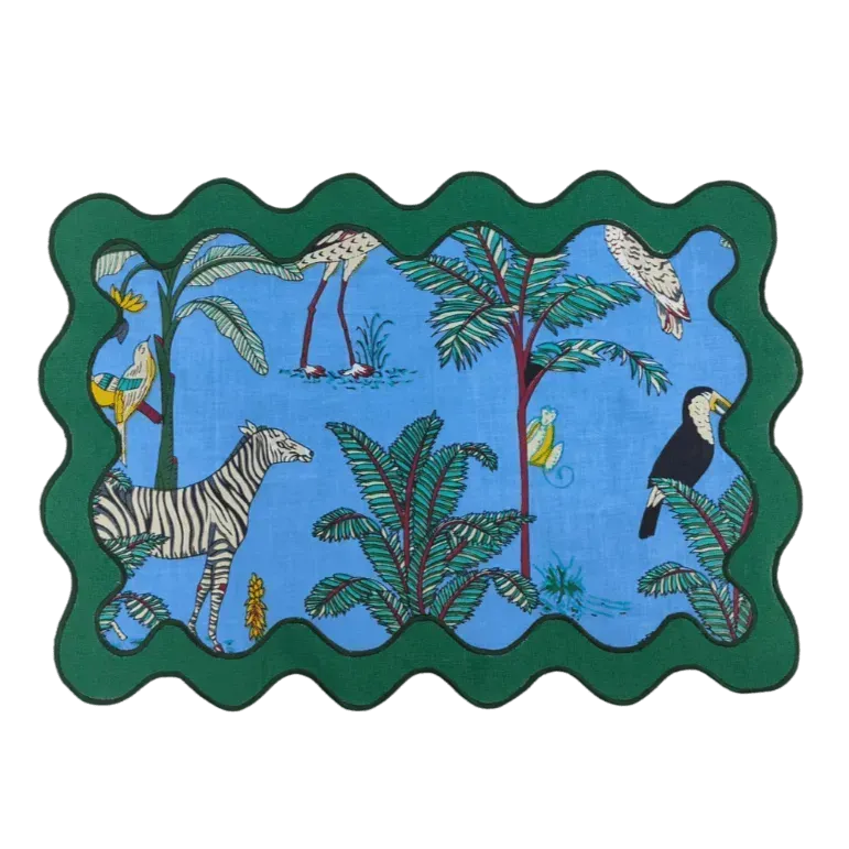 100% Cotton Green Scallop Safari Placemat Set of 6