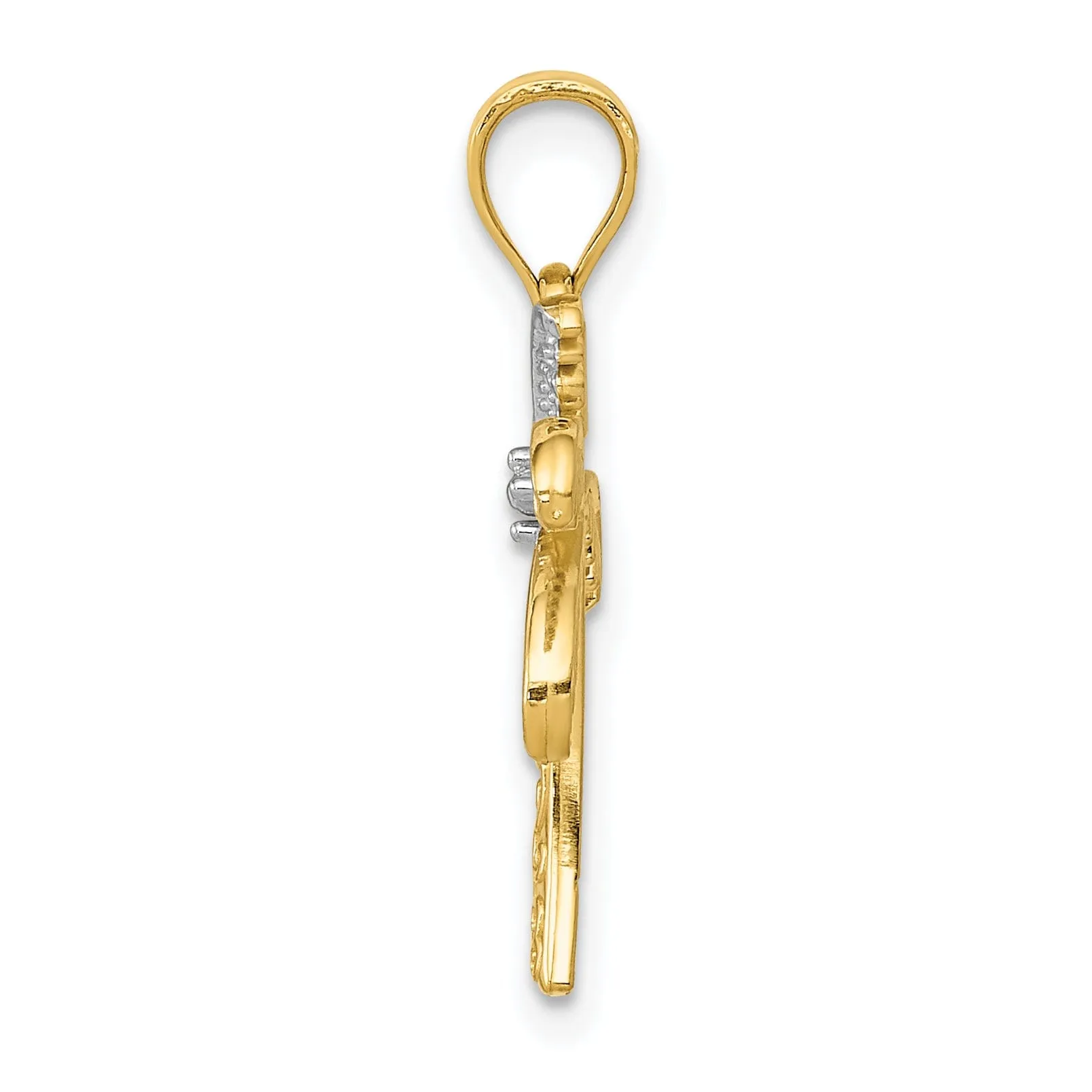 14k Two Tone Gold Solid Polish Engraved Finish Design Men's Palm Tree Charm Pendant