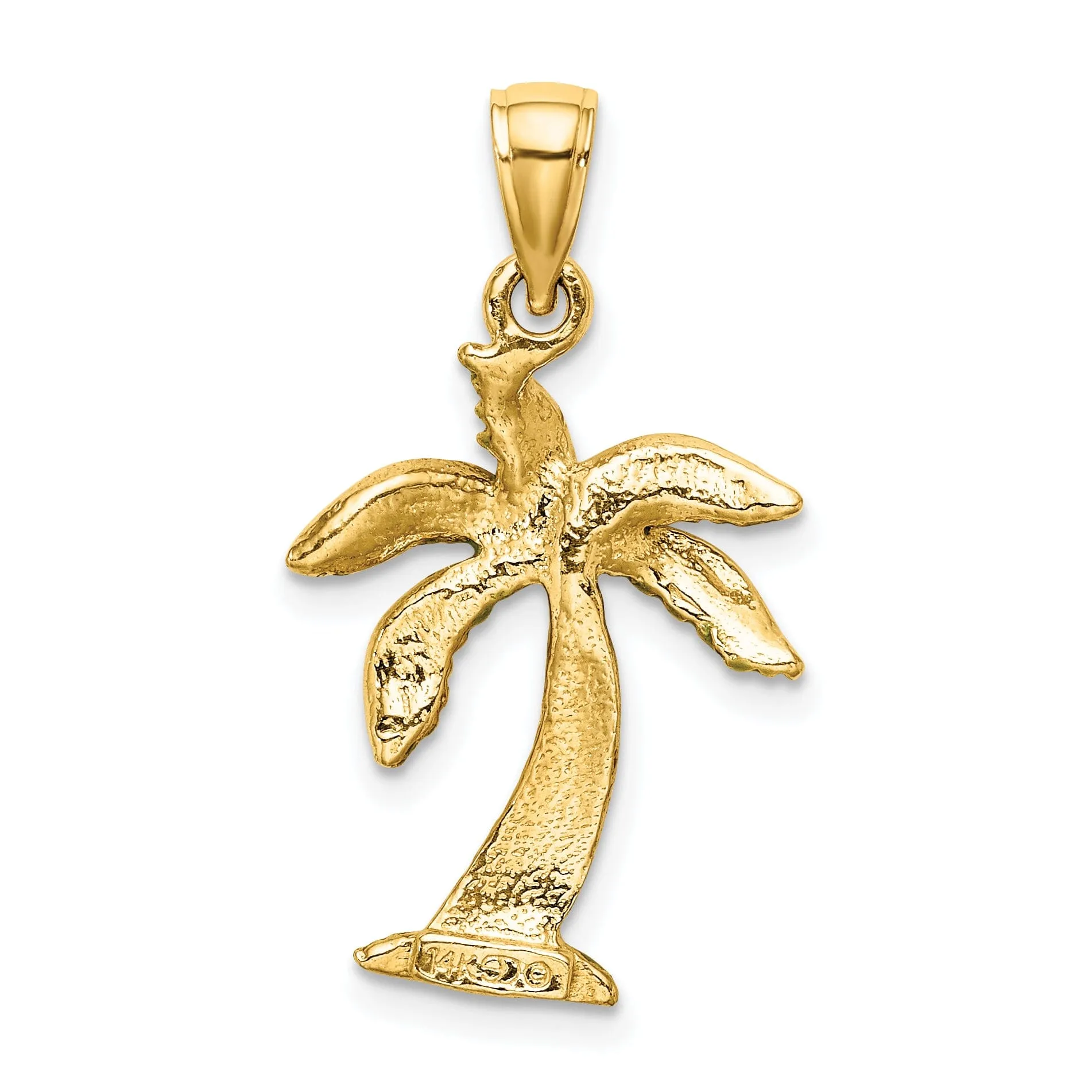 14K Yellow Gold Closed Back Solid Multi-Color Enamel Finish Palm Tree Charm Pendant