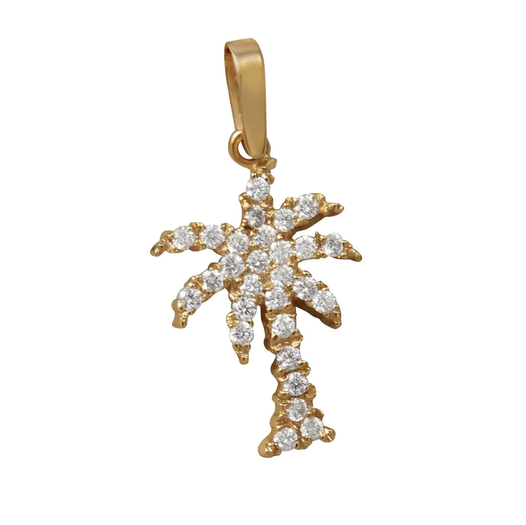 14k Yellow Gold "Sea Jewels" Pavé Diamond Palm Tree Pendant, D=.56tw