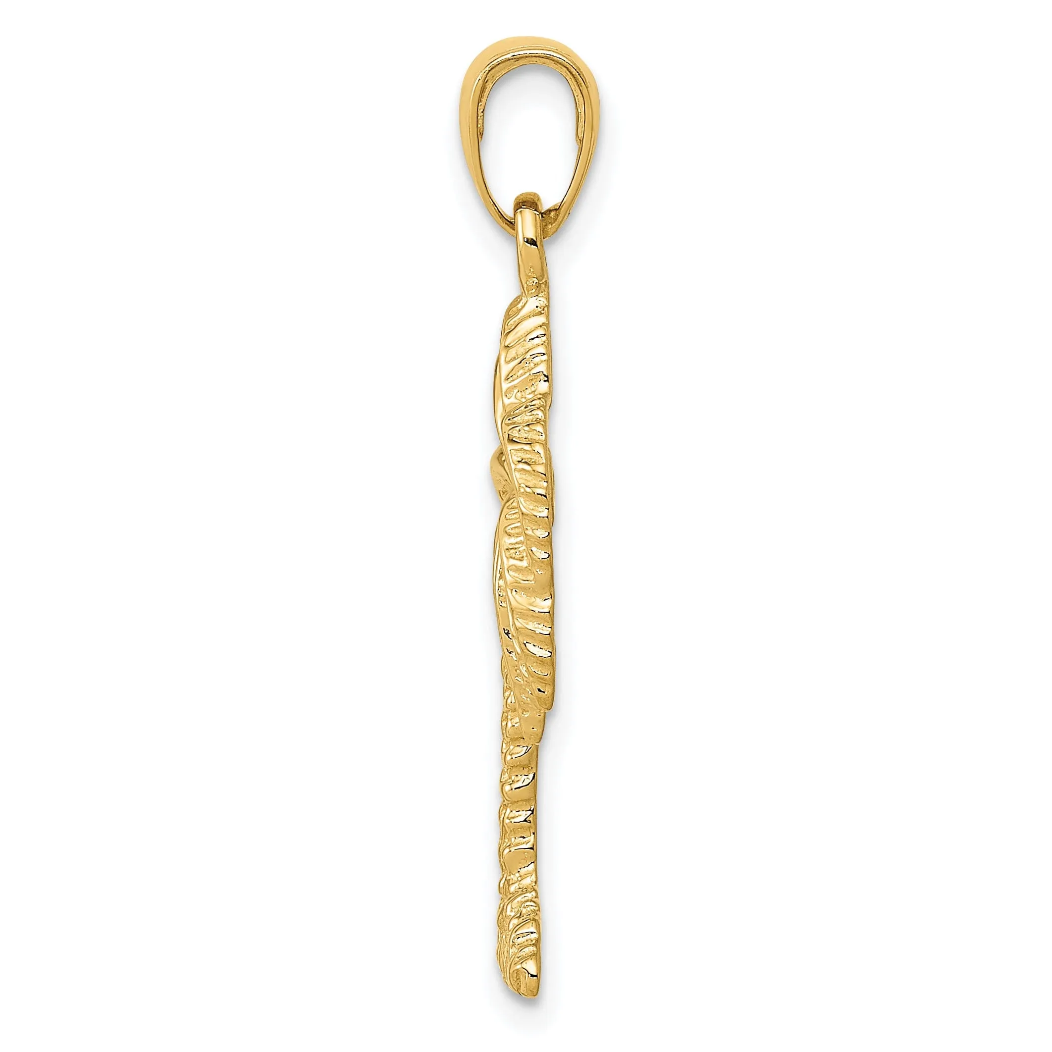 14k Yellow Gold Solid Textured Finish Men's Palm Tree Charm Pendant