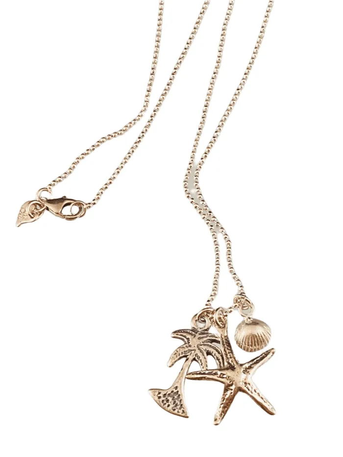 16” Charm Necklace with Starfish Palm Tree and Seashell