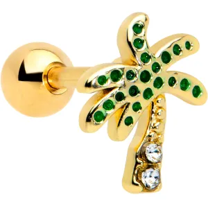 16 Gauge 1/4 Clear Gem Gold Tone Retro Palm Tree Cartilage Tragus