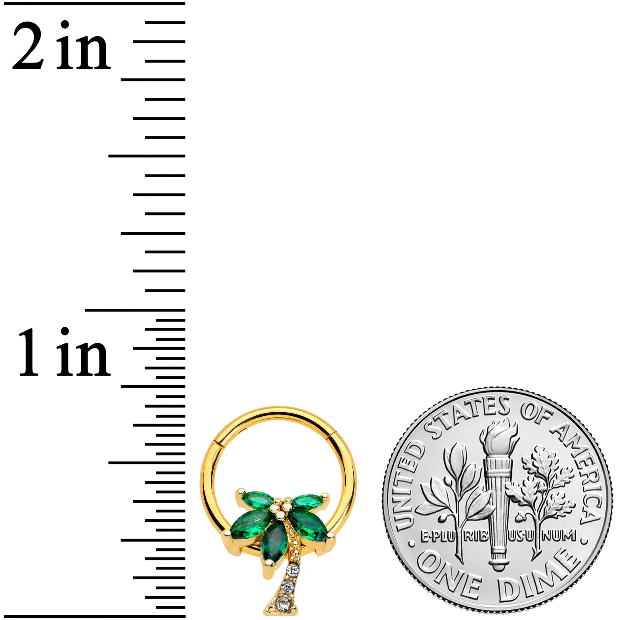 16 Gauge 3/8 Green Gem Gold Tone Palm Tree Hinged Segment Ring