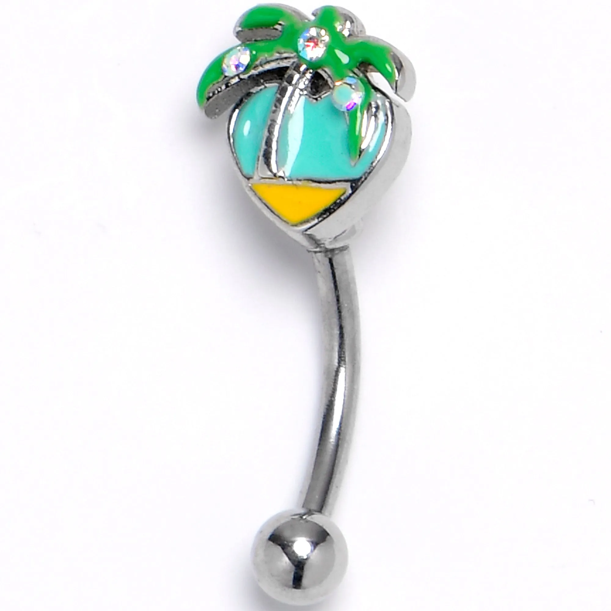 16 Gauge 5/16 Aurora Gem Beach Heart Palm Tree Curved Eyebrow Ring