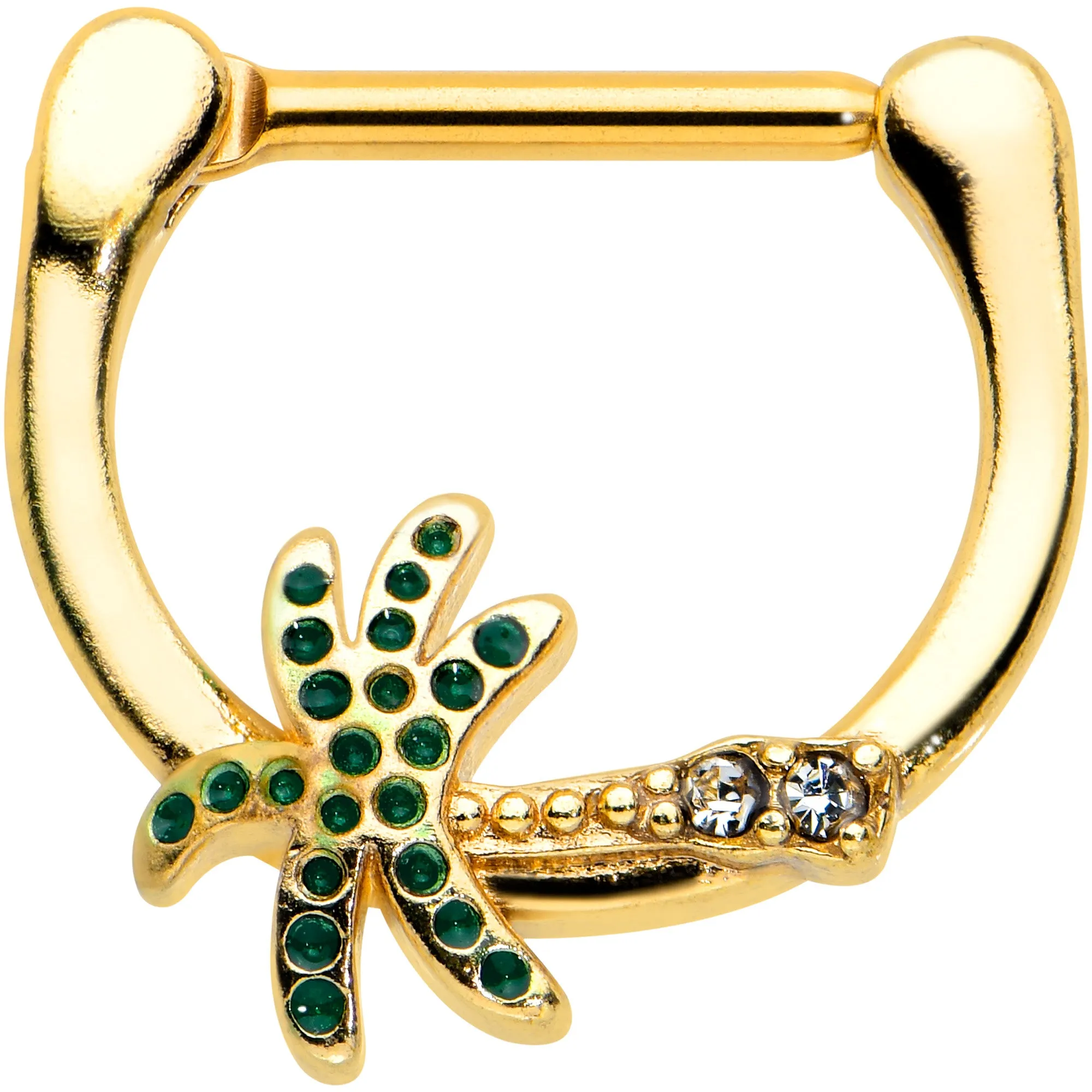 16 Gauge 5/16 Clear Gem Gold Tone Retro Palm Tree Cartilage Clicker