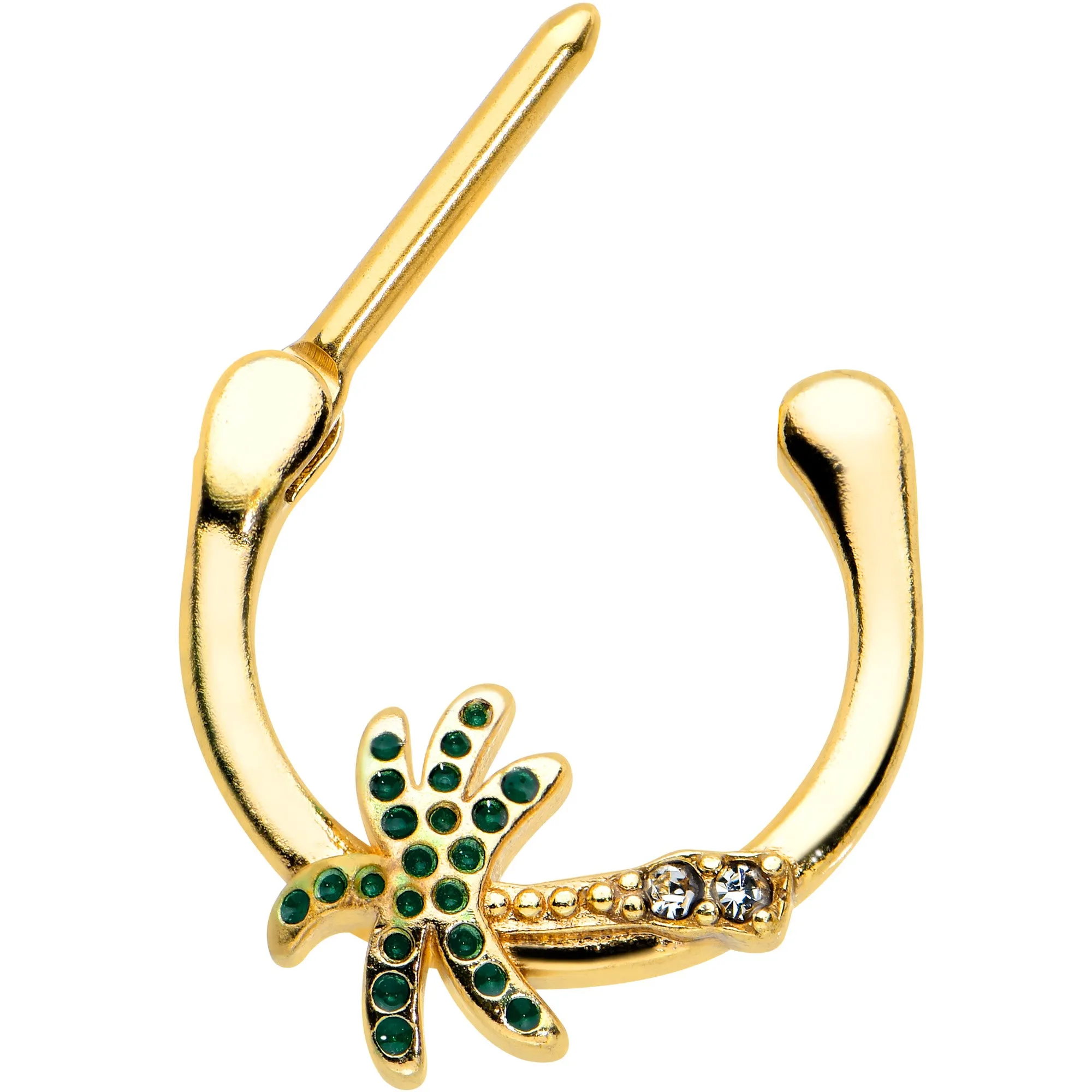 16 Gauge 5/16 Clear Gem Gold Tone Retro Palm Tree Cartilage Clicker