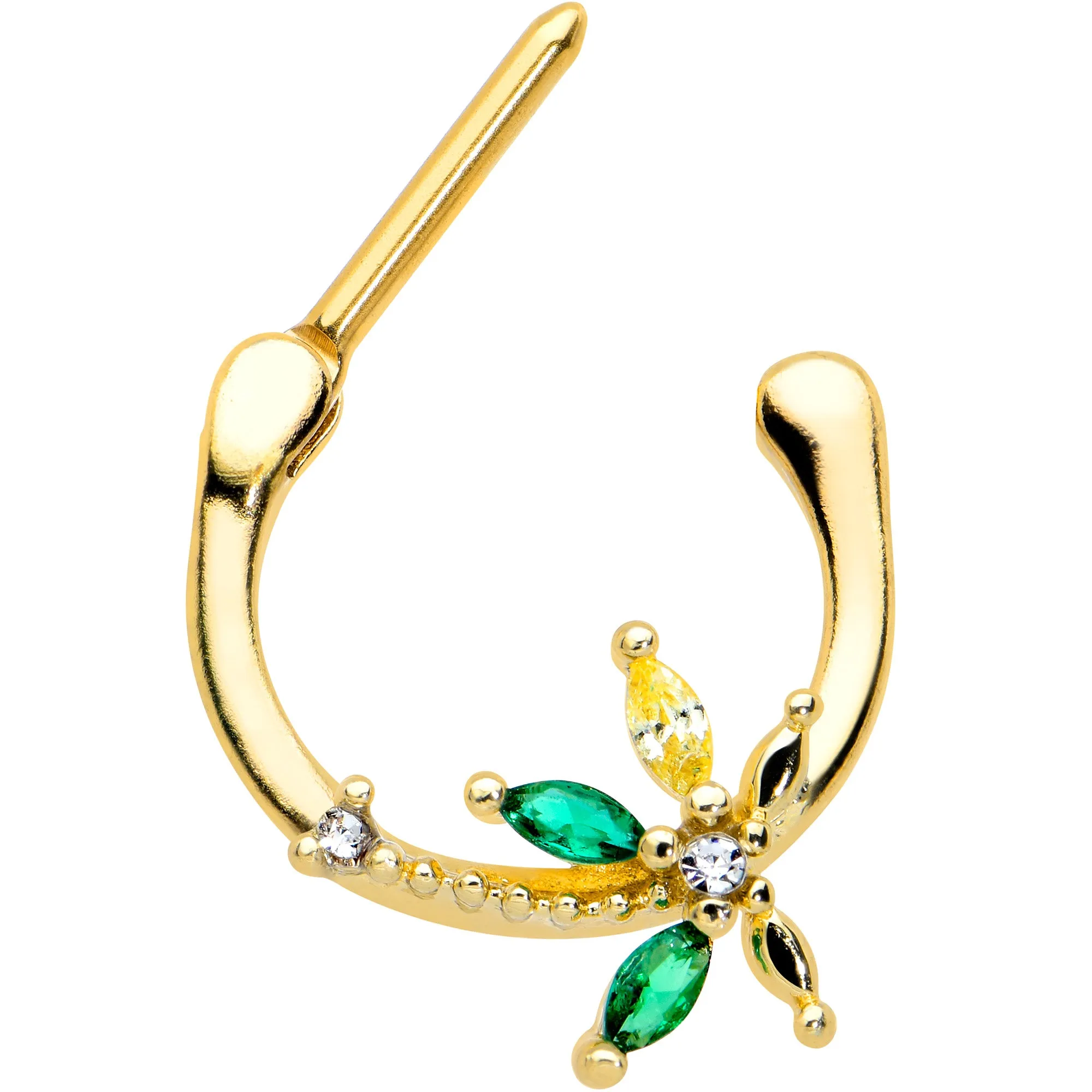 16 Gauge 5/16 Clear Green Gem Gold Tone Palm Tree Cartilage Clicker