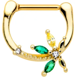 16 Gauge 5/16 Clear Green Gem Gold Tone Palm Tree Cartilage Clicker