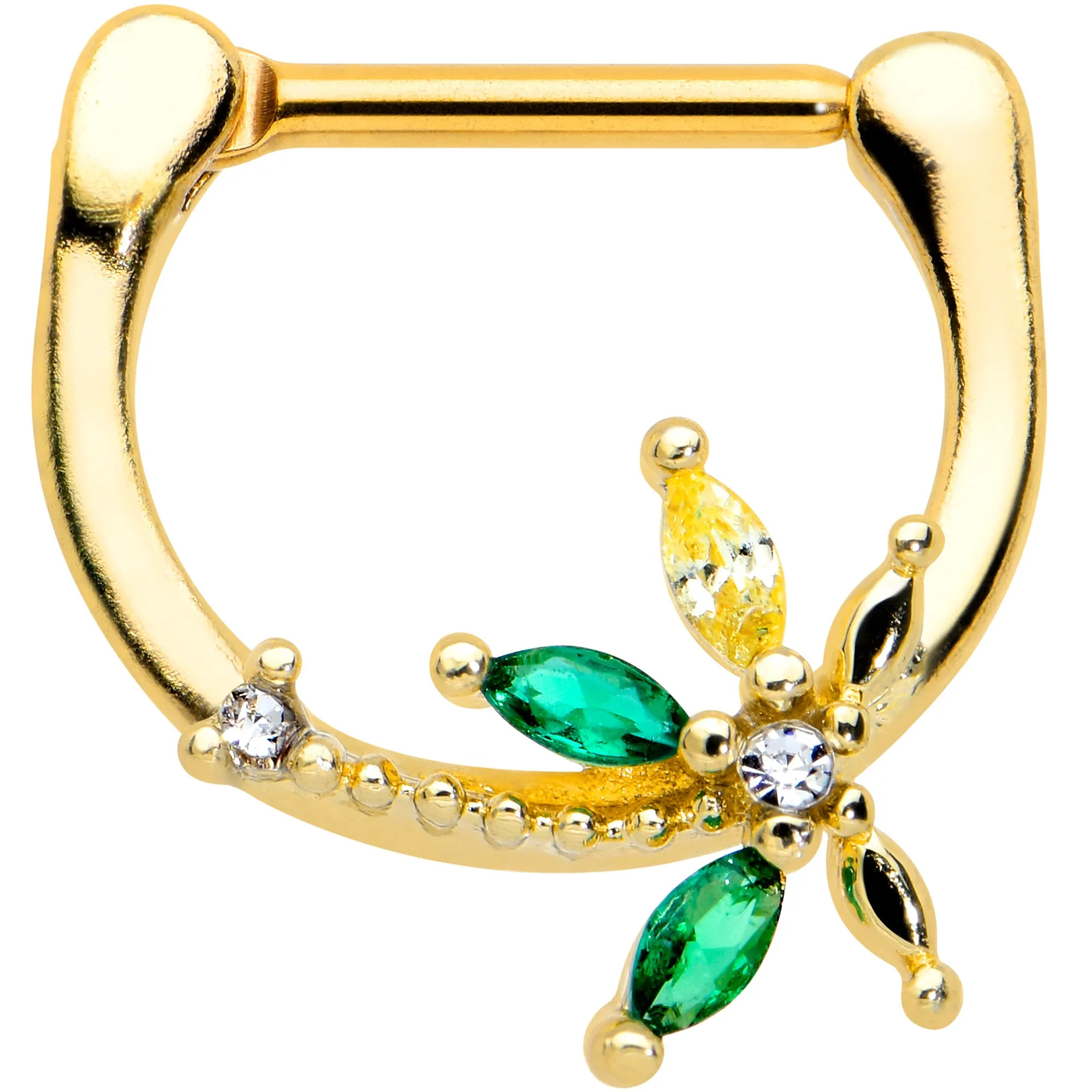 16 Gauge 5/16 Clear Green Gem Gold Tone Palm Tree Cartilage Clicker