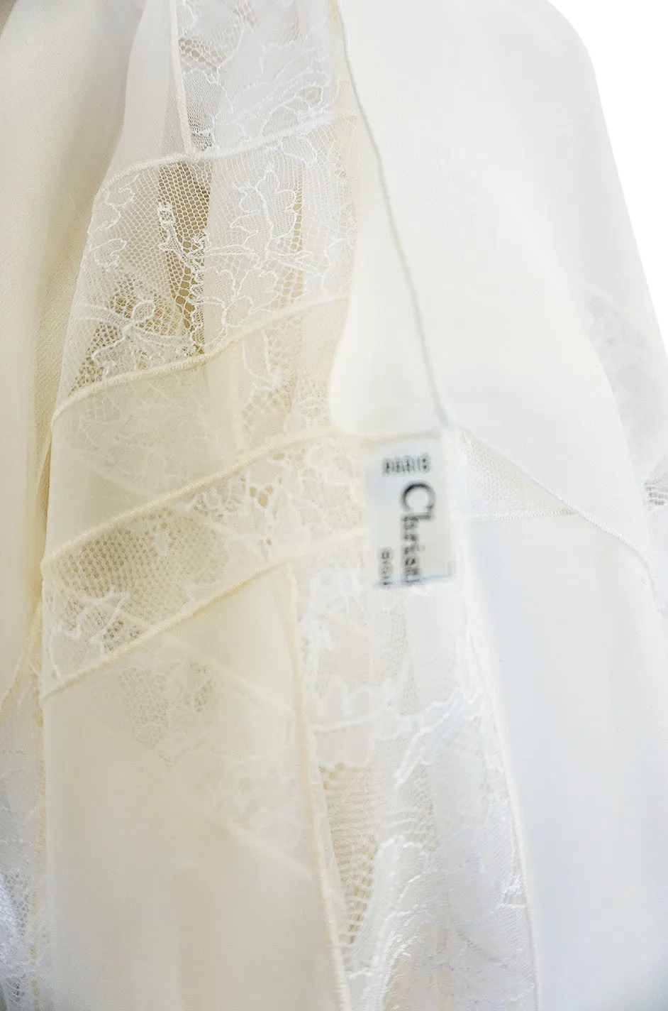 1970s Huge White Silk & Lace Christian Dior Scarf or Shawl