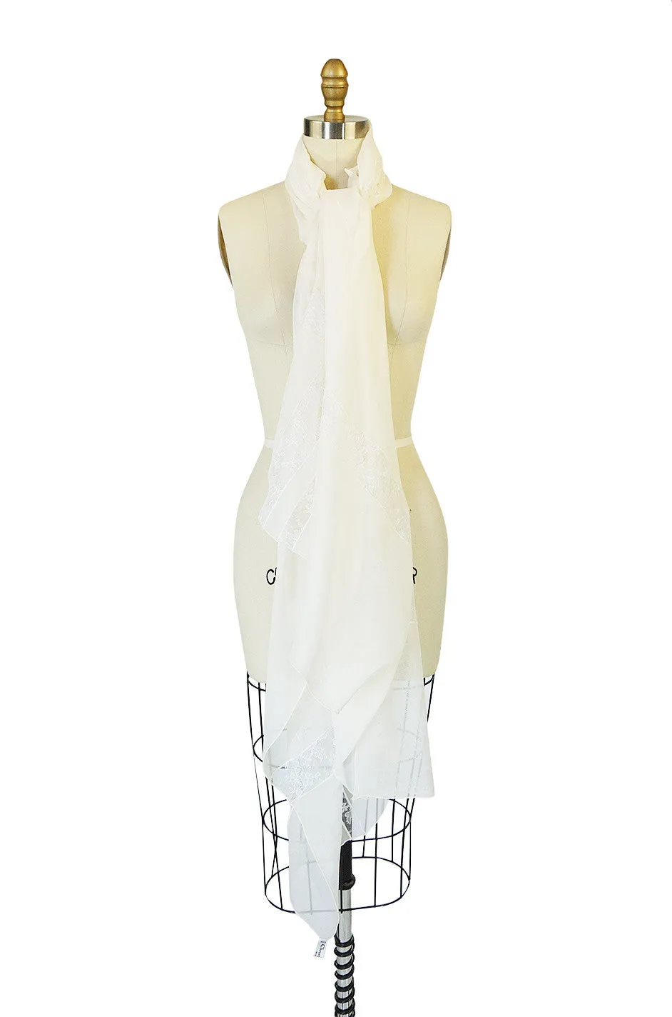 1970s Huge White Silk & Lace Christian Dior Scarf or Shawl