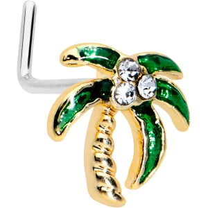 20 Gauge 1/4 Clear Gem Golden Palm Tree Style L Shape Nose Ring
