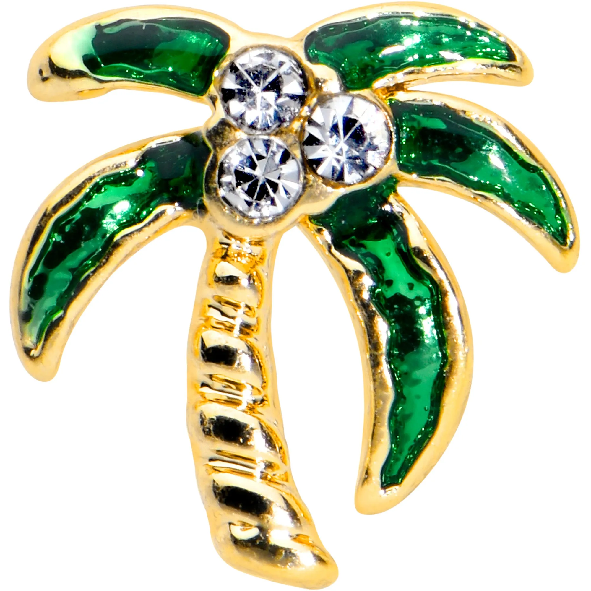 20 Gauge 1/4 Clear Gem Golden Palm Tree Style L Shape Nose Ring