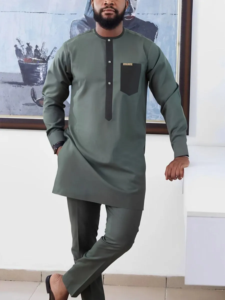 2PC African Men's Traditional Kaftan Set – Elegant Evening & Party Attire