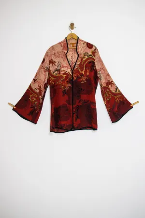 90’s RED SILK DRAGON KIMONO / LARGE