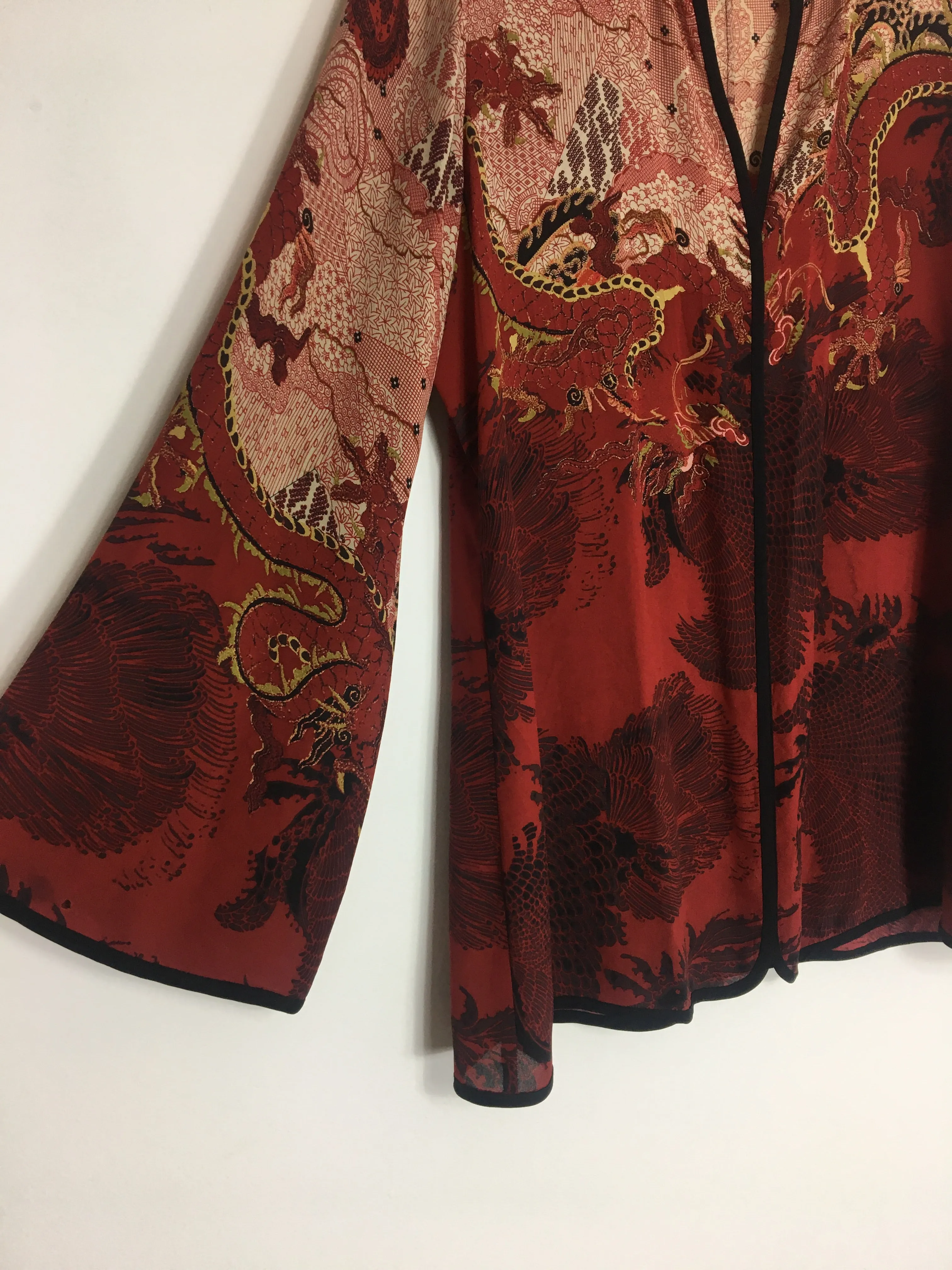 90’s RED SILK DRAGON KIMONO / LARGE