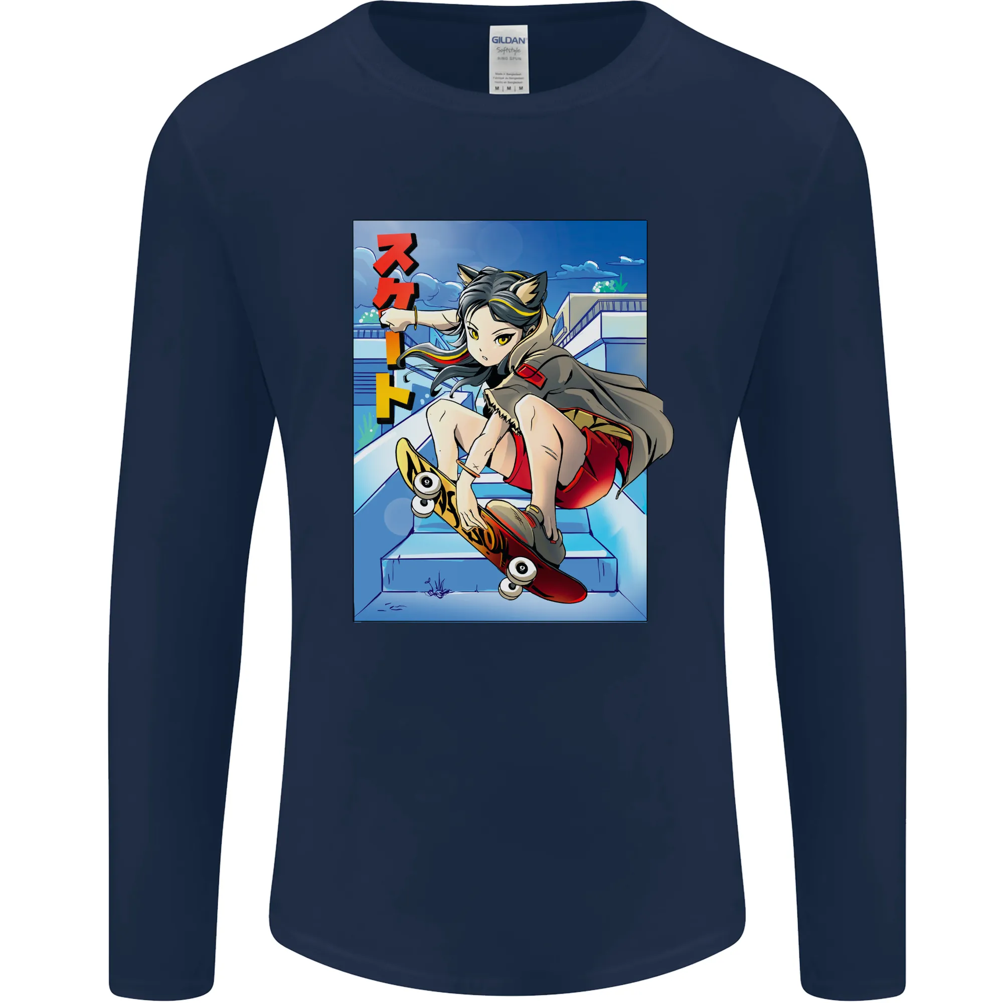 Anime Skater Girl Skateboard Skateboarding Mens Long Sleeve T-Shirt