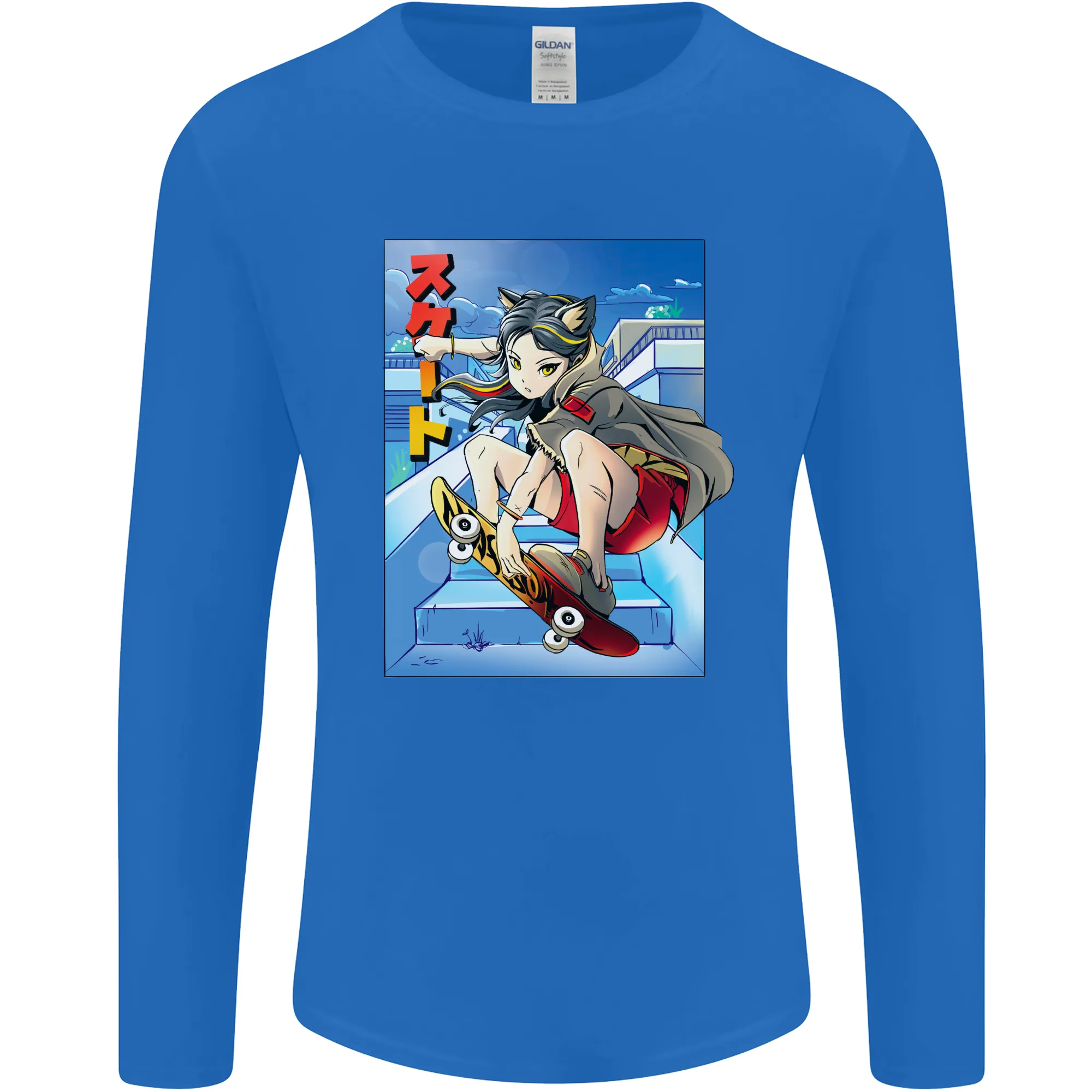 Anime Skater Girl Skateboard Skateboarding Mens Long Sleeve T-Shirt