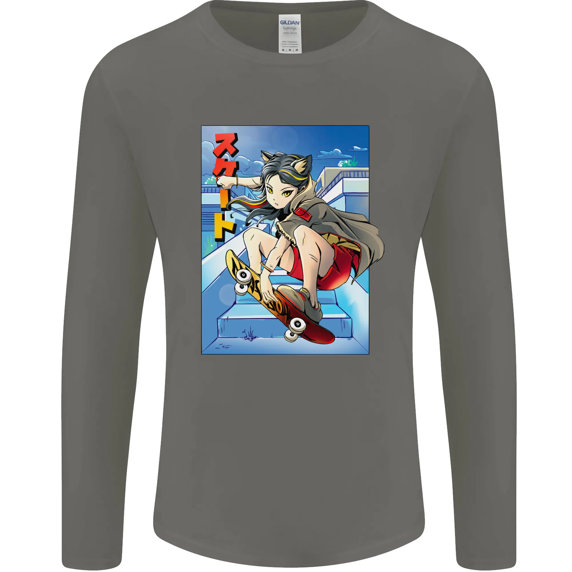 Anime Skater Girl Skateboard Skateboarding Mens Long Sleeve T-Shirt