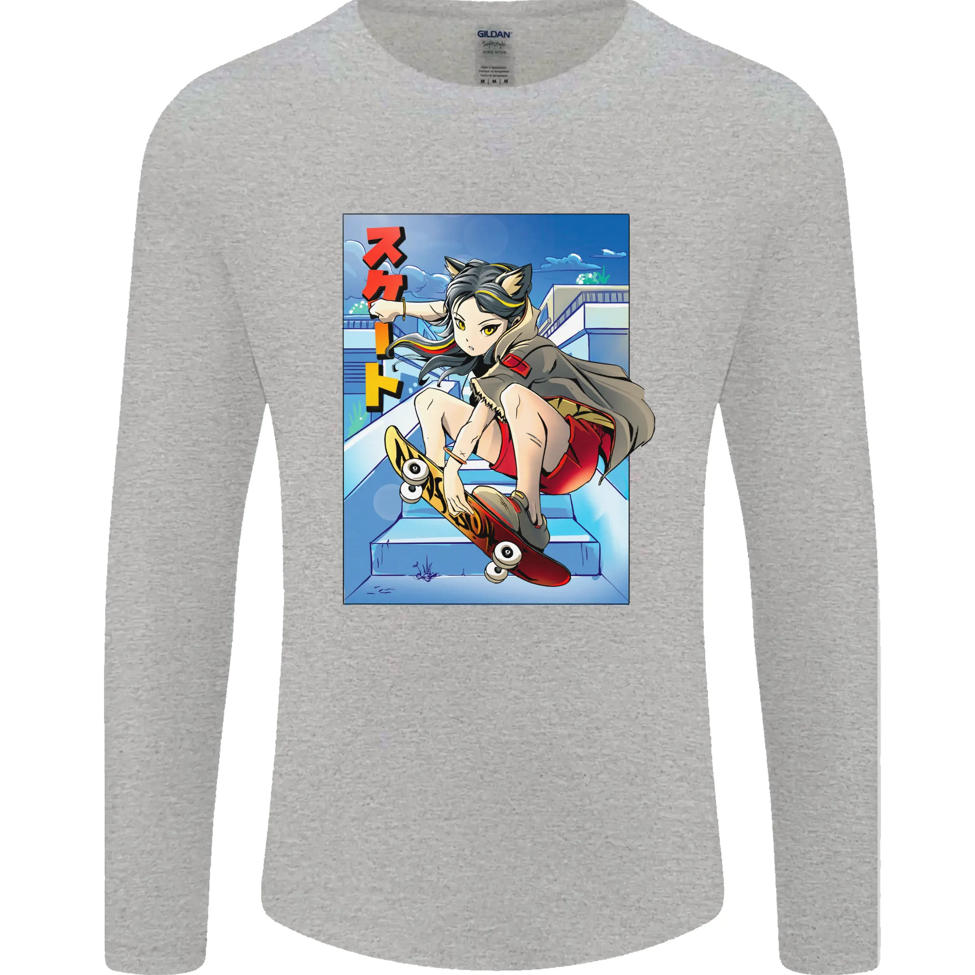 Anime Skater Girl Skateboard Skateboarding Mens Long Sleeve T-Shirt