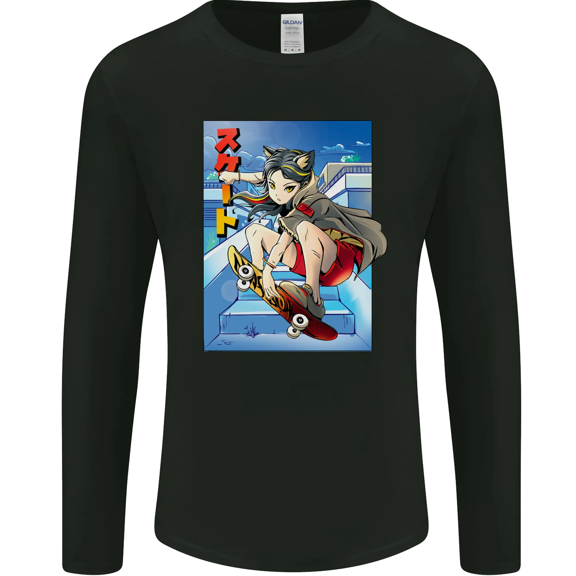 Anime Skater Girl Skateboard Skateboarding Mens Long Sleeve T-Shirt