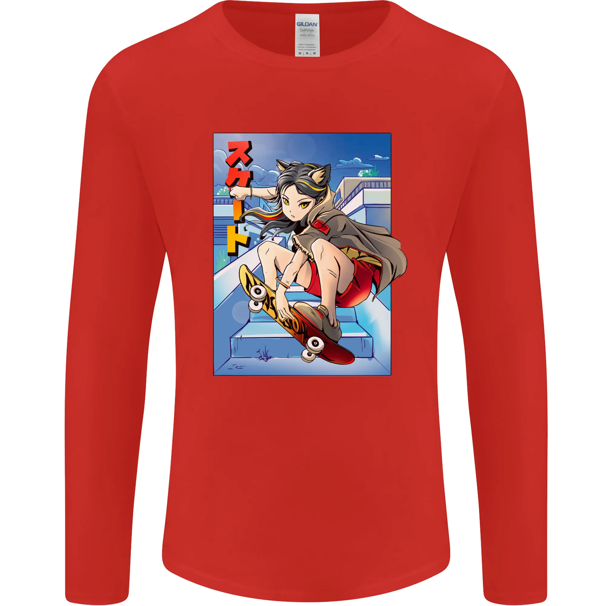 Anime Skater Girl Skateboard Skateboarding Mens Long Sleeve T-Shirt
