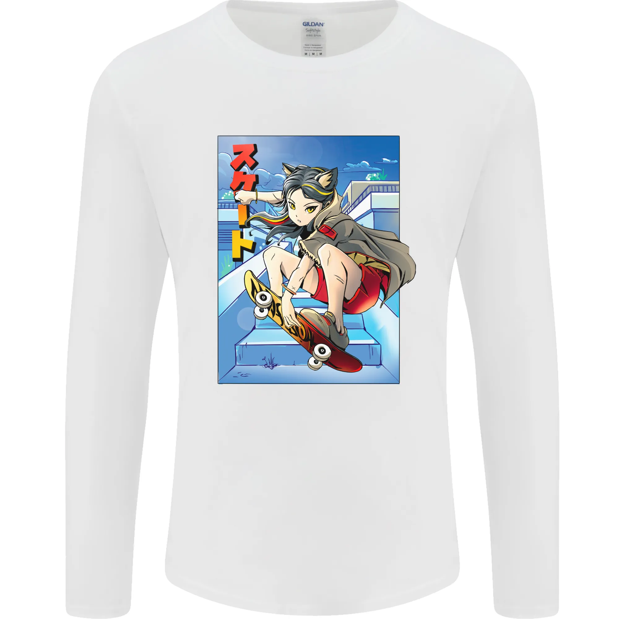 Anime Skater Girl Skateboard Skateboarding Mens Long Sleeve T-Shirt