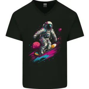 Astro Skater Astronaut Skateboarding Space Mens V-Neck Cotton T-Shirt