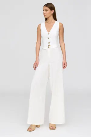 ATHENS LINEN BLEND TAILORED WIDE LEG TROUSERS - COCONUT MILK