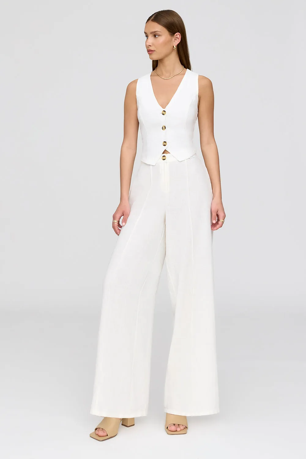 ATHENS LINEN BLEND TAILORED WIDE LEG TROUSERS - COCONUT MILK