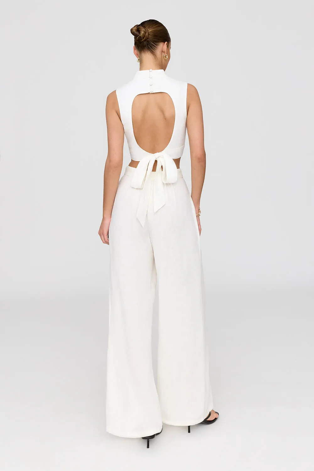 ATHENS LINEN BLEND TAILORED WIDE LEG TROUSERS - COCONUT MILK