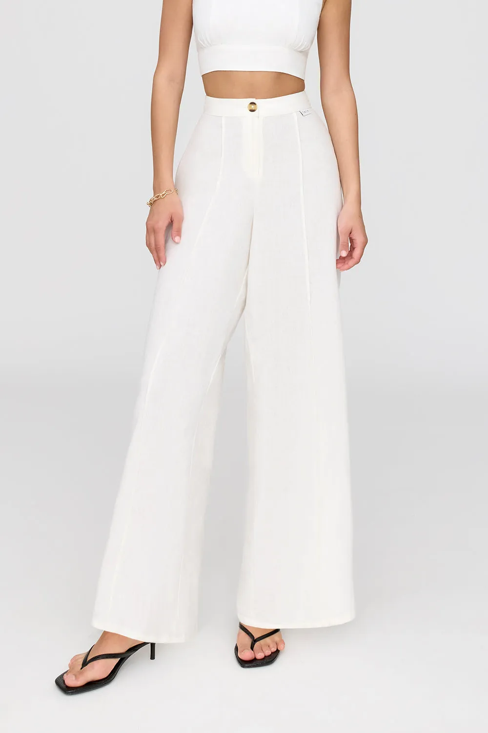 ATHENS LINEN BLEND TAILORED WIDE LEG TROUSERS - COCONUT MILK