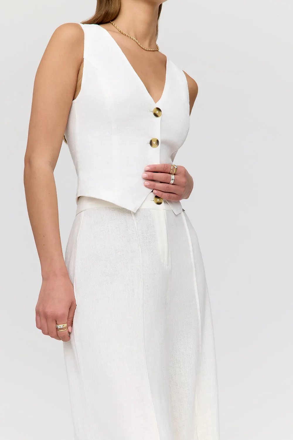 ATHENS LINEN BLEND TAILORED WIDE LEG TROUSERS - COCONUT MILK