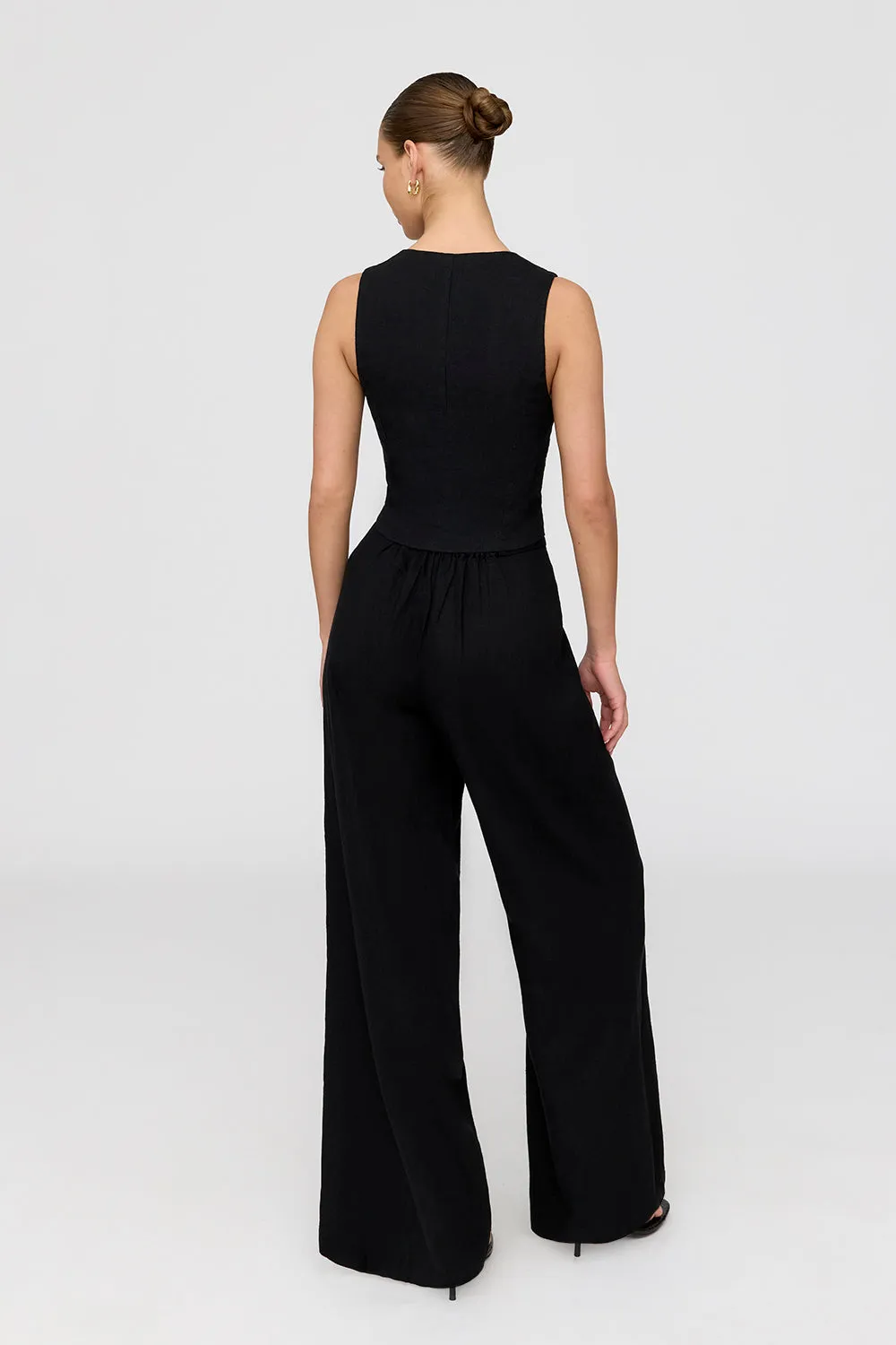 ATHENS LINEN BLEND TAILORED WIDE LEG TROUSERS - SHADOW BLACK