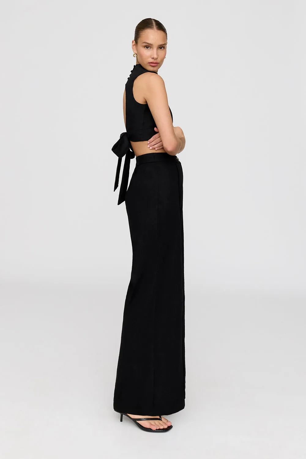 ATHENS LINEN BLEND TAILORED WIDE LEG TROUSERS - SHADOW BLACK