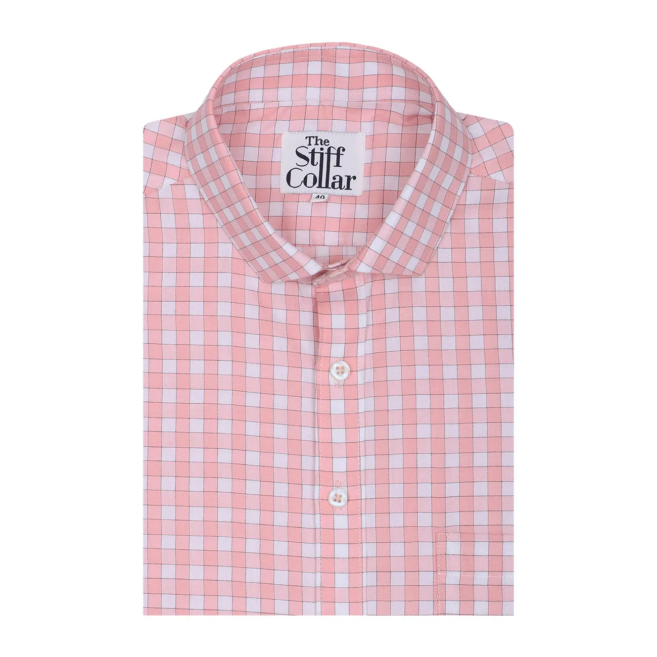 Baby Pink Outlined Gingham Check Regular Fit 2 Ply Giza Cotton Shirt