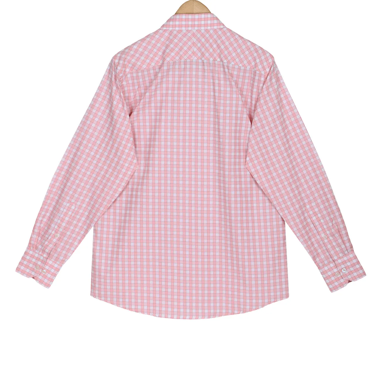 Baby Pink Outlined Gingham Check Regular Fit 2 Ply Giza Cotton Shirt