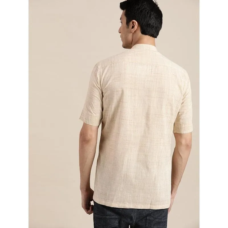 Beige Textured Mandarin Men Shirt