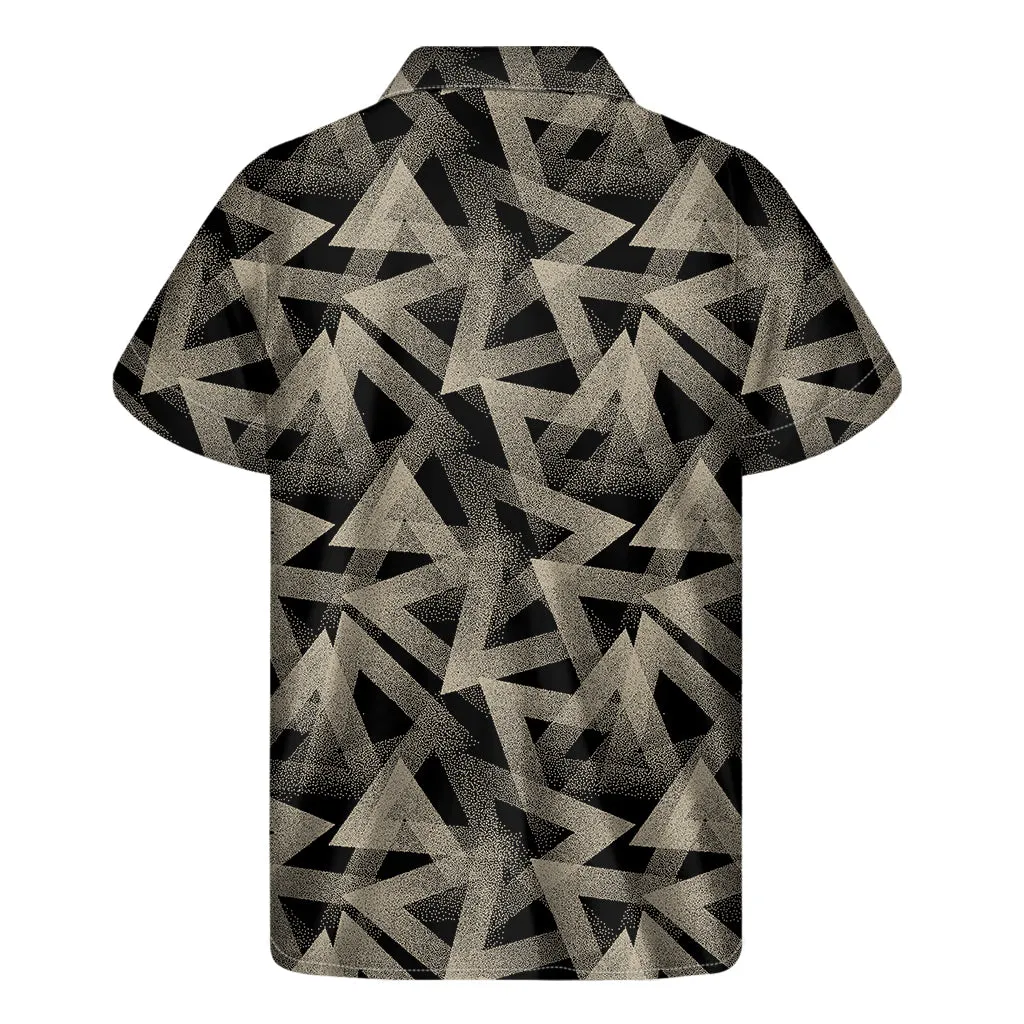 Black and Beige Geometric Triangle Hawaiian Style Short Sleeve Shirt