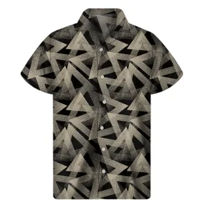 Black and Beige Geometric Triangle Hawaiian Style Short Sleeve Shirt