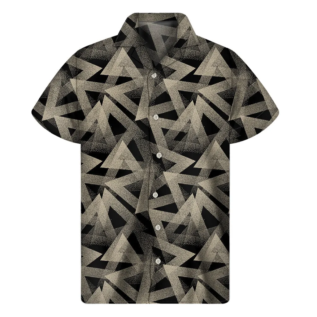 Black and Beige Geometric Triangle Hawaiian Style Short Sleeve Shirt