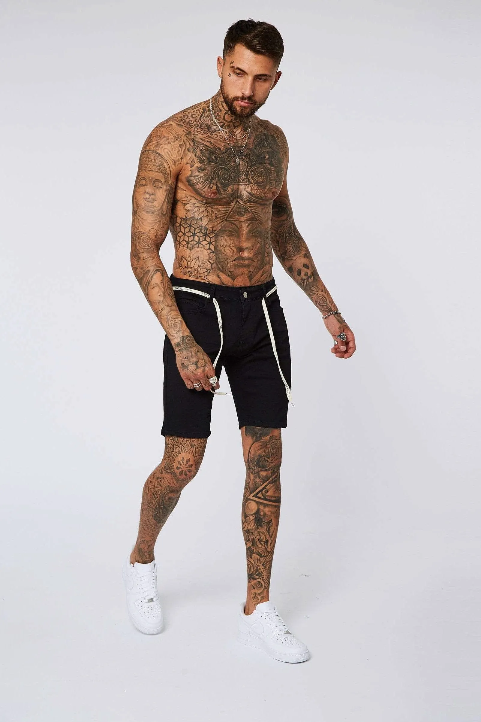 Black Denim Shorts - Non-Ripped