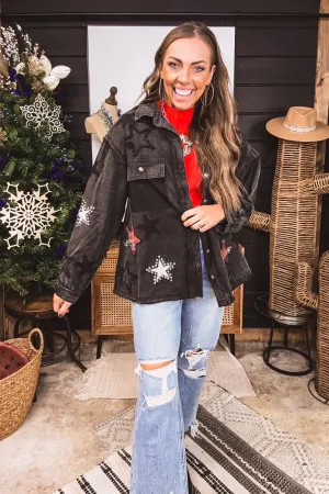 Black Flannel Star Patch Rivet Jacket