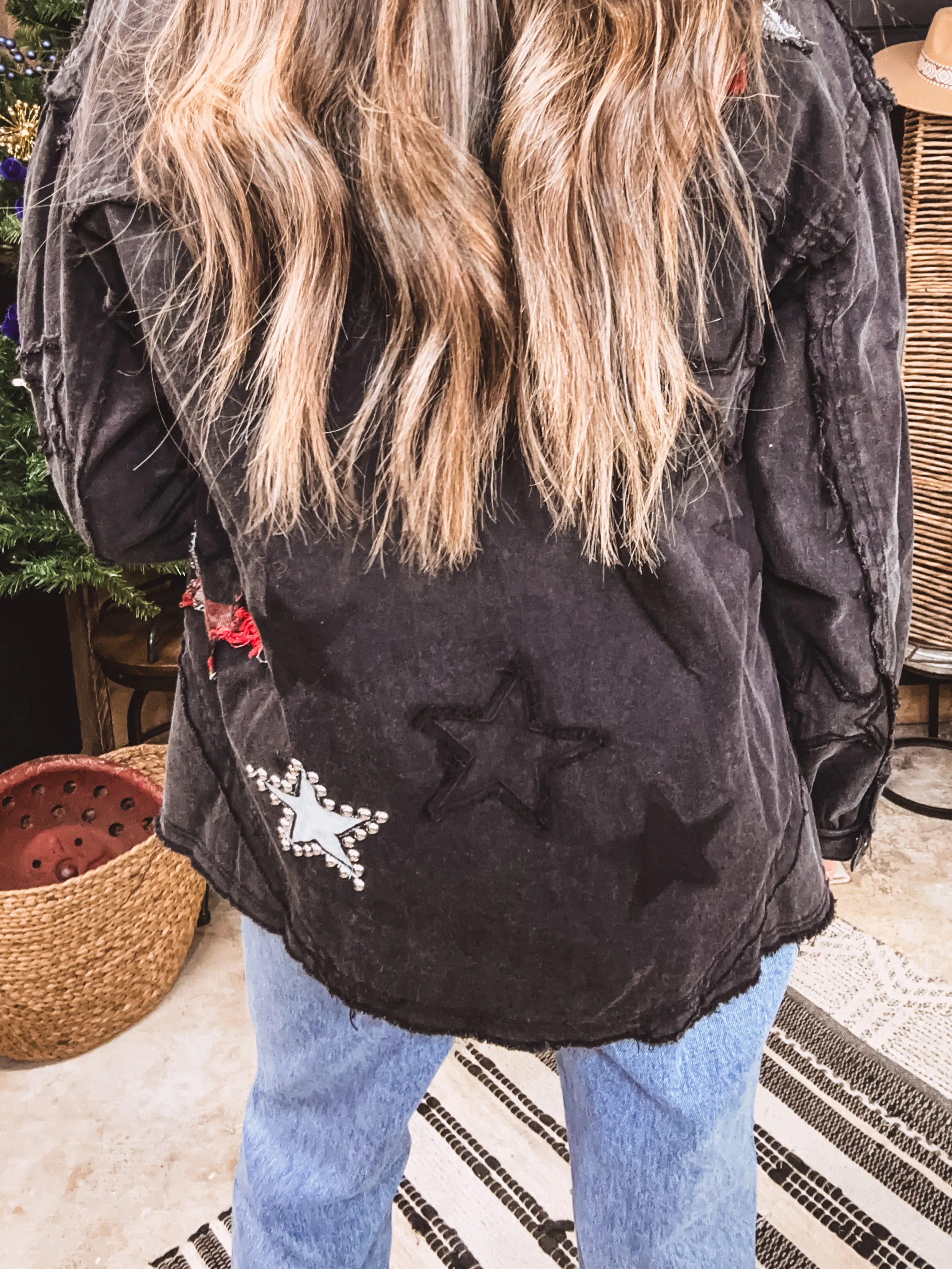 Black Flannel Star Patch Rivet Jacket