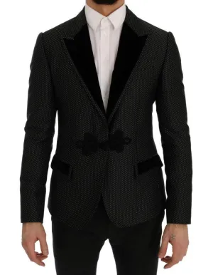 Black Jacquard Slim Fit Blazer Jacket