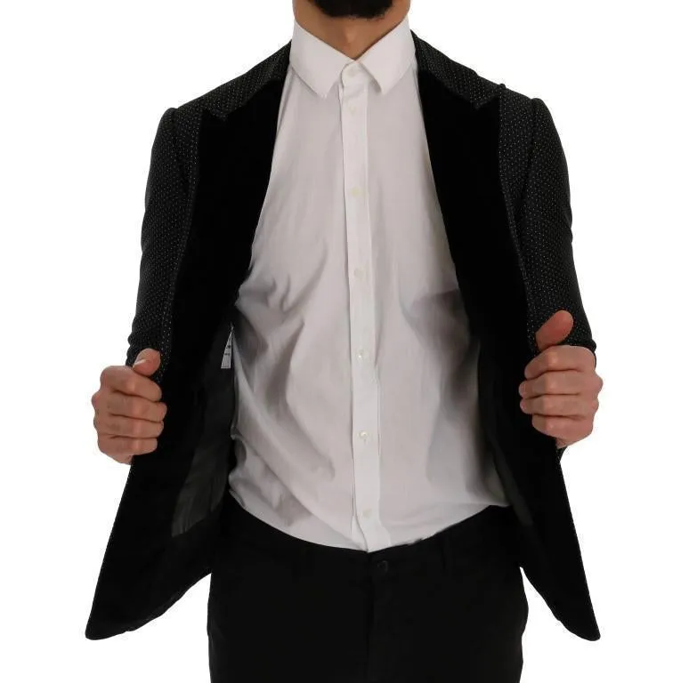 Black Jacquard Slim Fit Blazer Jacket