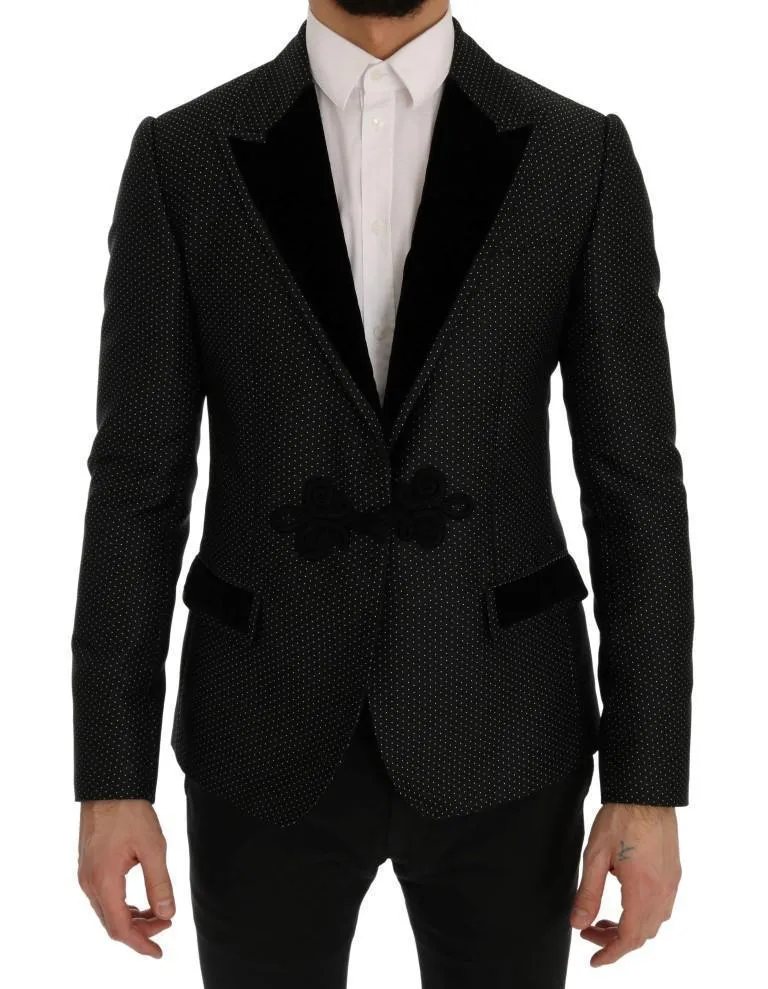Black Jacquard Slim Fit Blazer Jacket