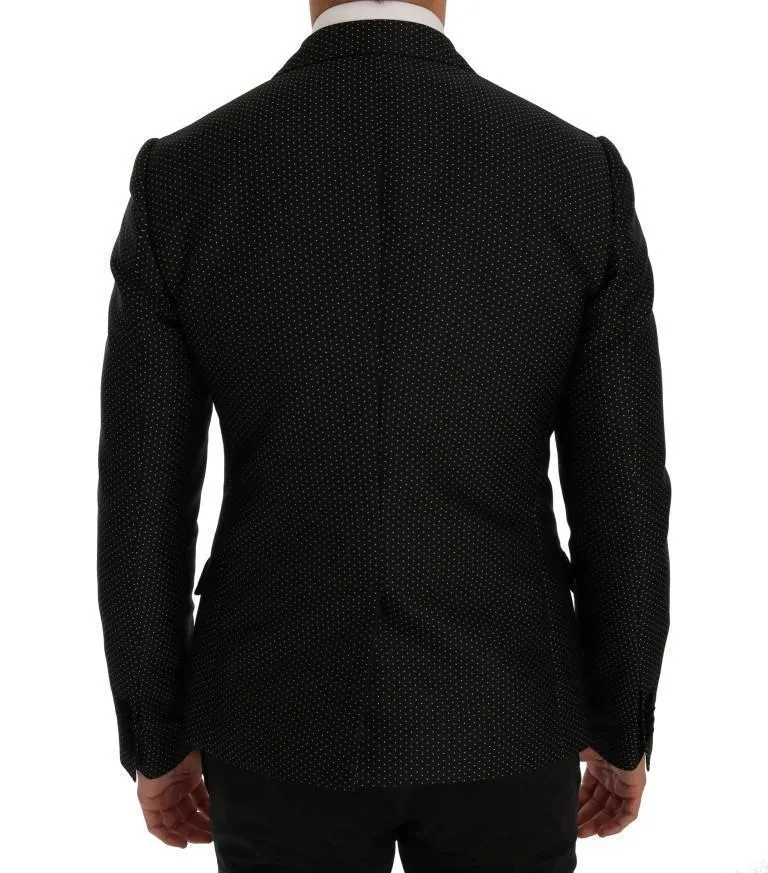 Black Jacquard Slim Fit Blazer Jacket
