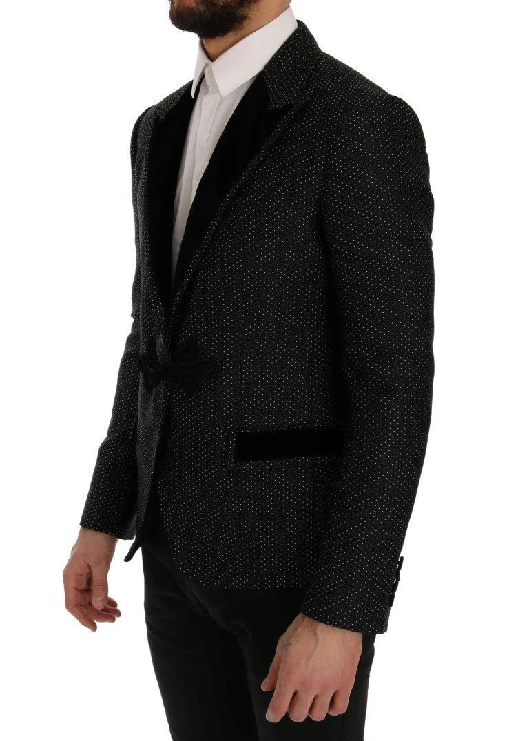 Black Jacquard Slim Fit Blazer Jacket